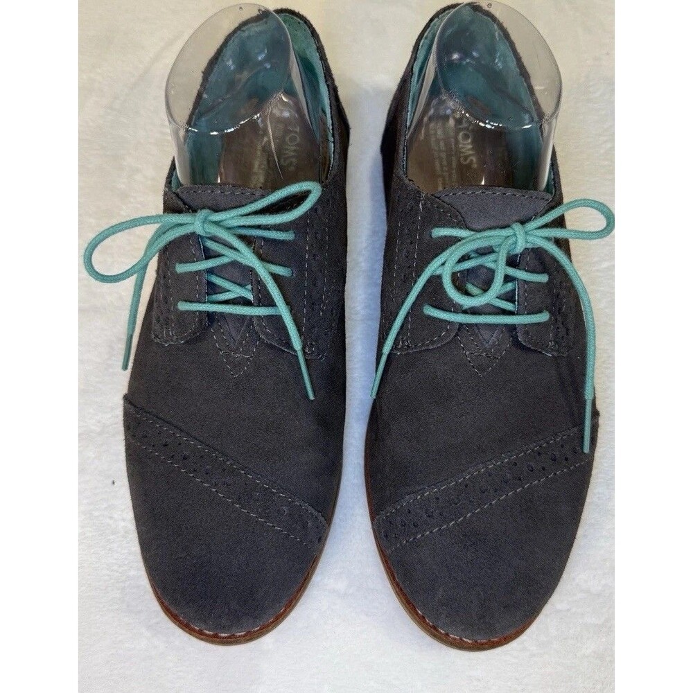 Toms Womens Loafer Sneaker Shoes Size 9W Blue Gray Suede Leather Lace Faux Fur